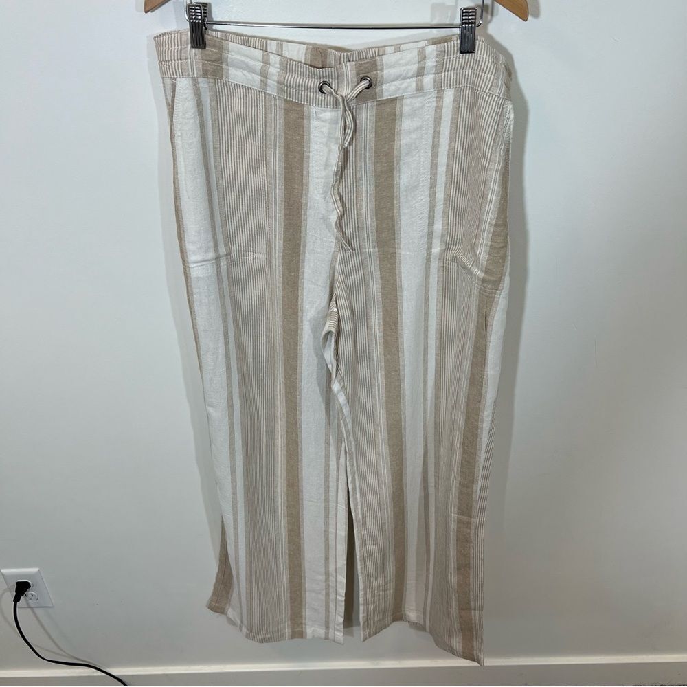 New Denim&Co Linen Blend Pull-on Full Length Striped Pants | Size L - Picture 2 of 9